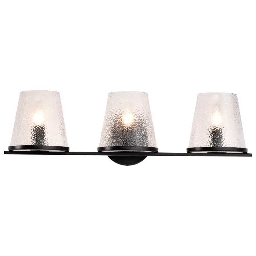 Valentine 3-Light Vanity in Black with Hammered Glass - Image 6