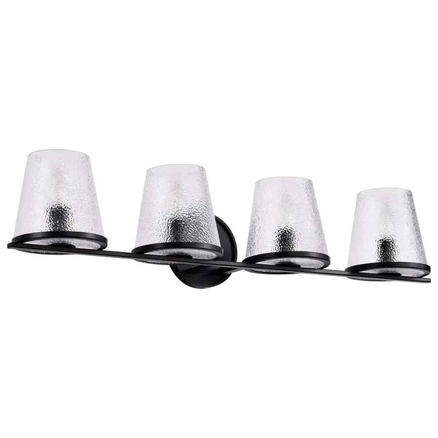 Valentine 4-Light Vanity in Black with Hammered Glass - Image 1