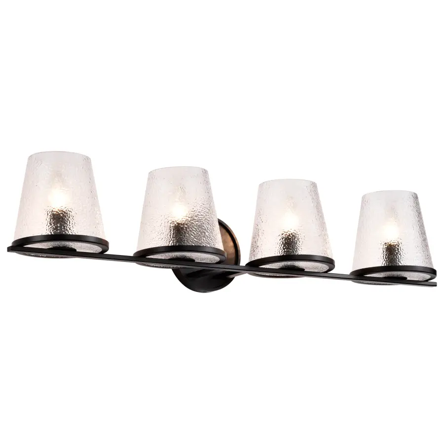 Valentine 4-Light Vanity in Black with Hammered Glass - Image 2
