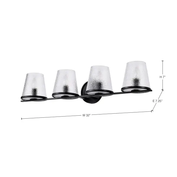 Valentine 4-Light Vanity in Black with Hammered Glass - Image 15
