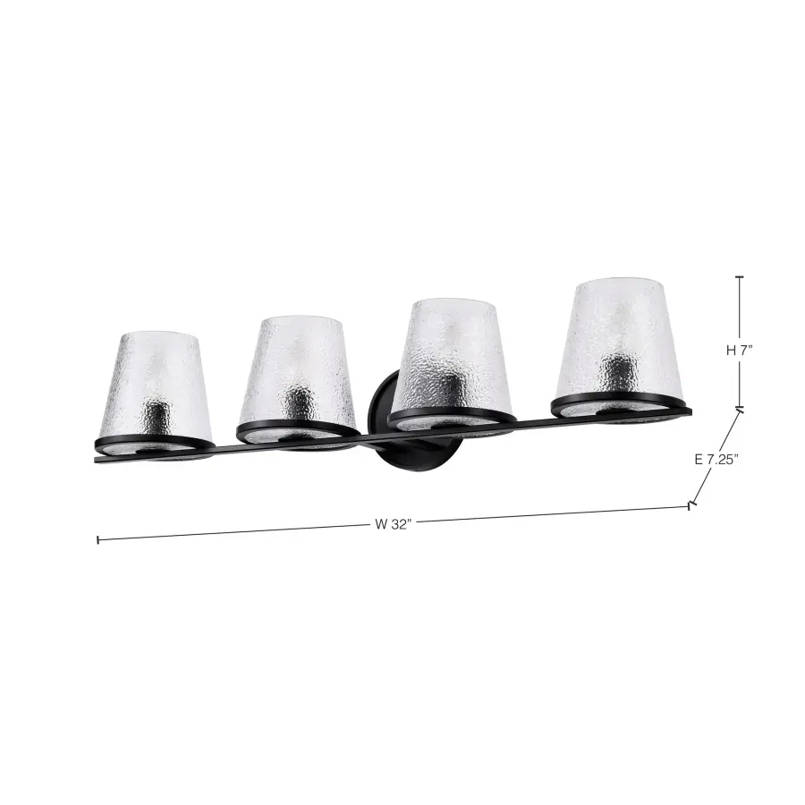 Valentine 4-Light Vanity in Black with Hammered Glass - Image 15