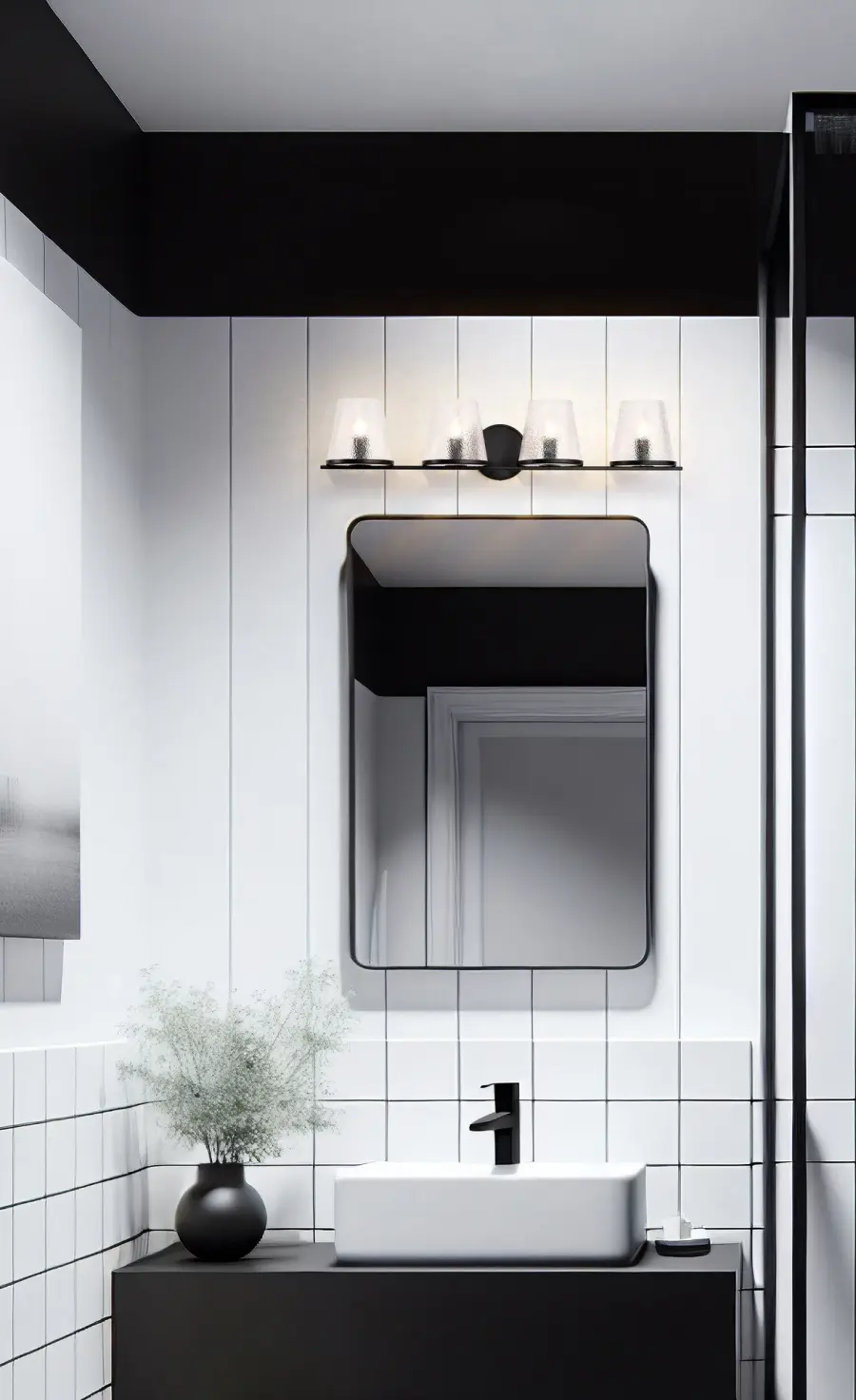 Valentine 4-Light Vanity in Black with Hammered Glass - Image 16