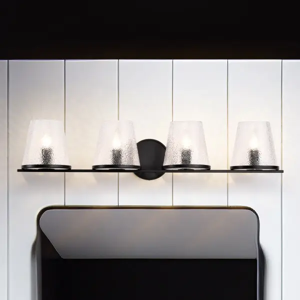 Valentine 4-Light Vanity in Black with Hammered Glass - Image 17