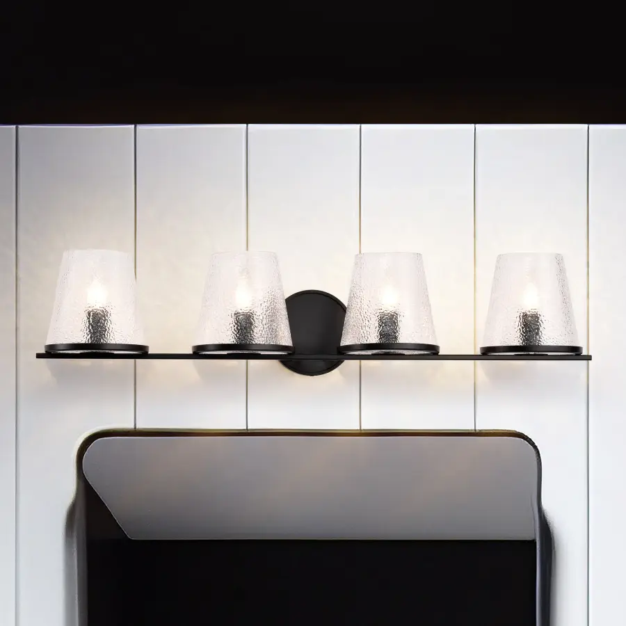 Valentine 4-Light Vanity in Black with Hammered Glass - Image 17