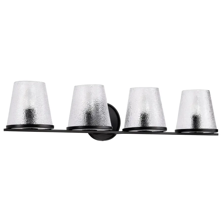 Valentine 4-Light Vanity in Black with Hammered Glass - Image 3