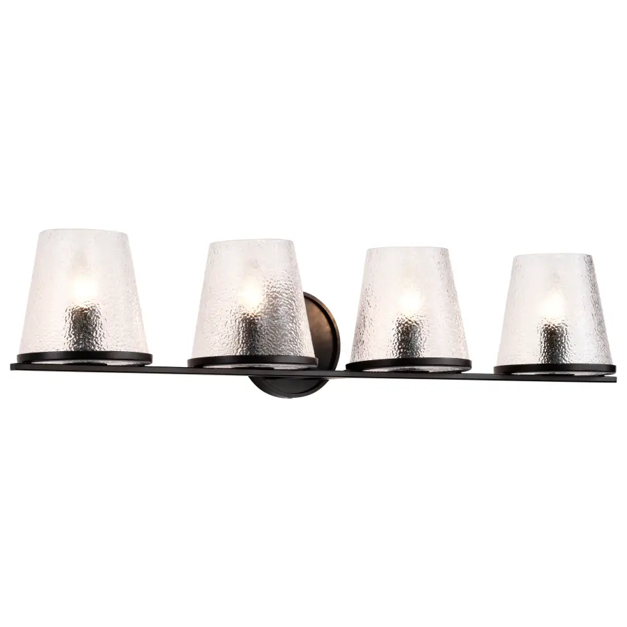 Valentine 4-Light Vanity in Black with Hammered Glass - Image 4