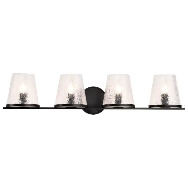 Valentine 4-Light Vanity in Black with Hammered Glass - Image 6