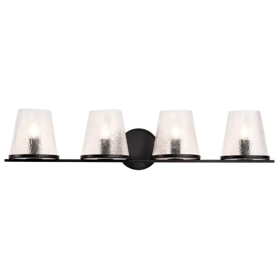 Valentine 4-Light Vanity in Black with Hammered Glass - Image 6