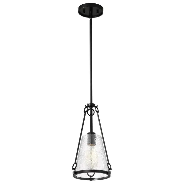 Valentine Small Pendant - Black Finish with Hammered Glass - Image 1