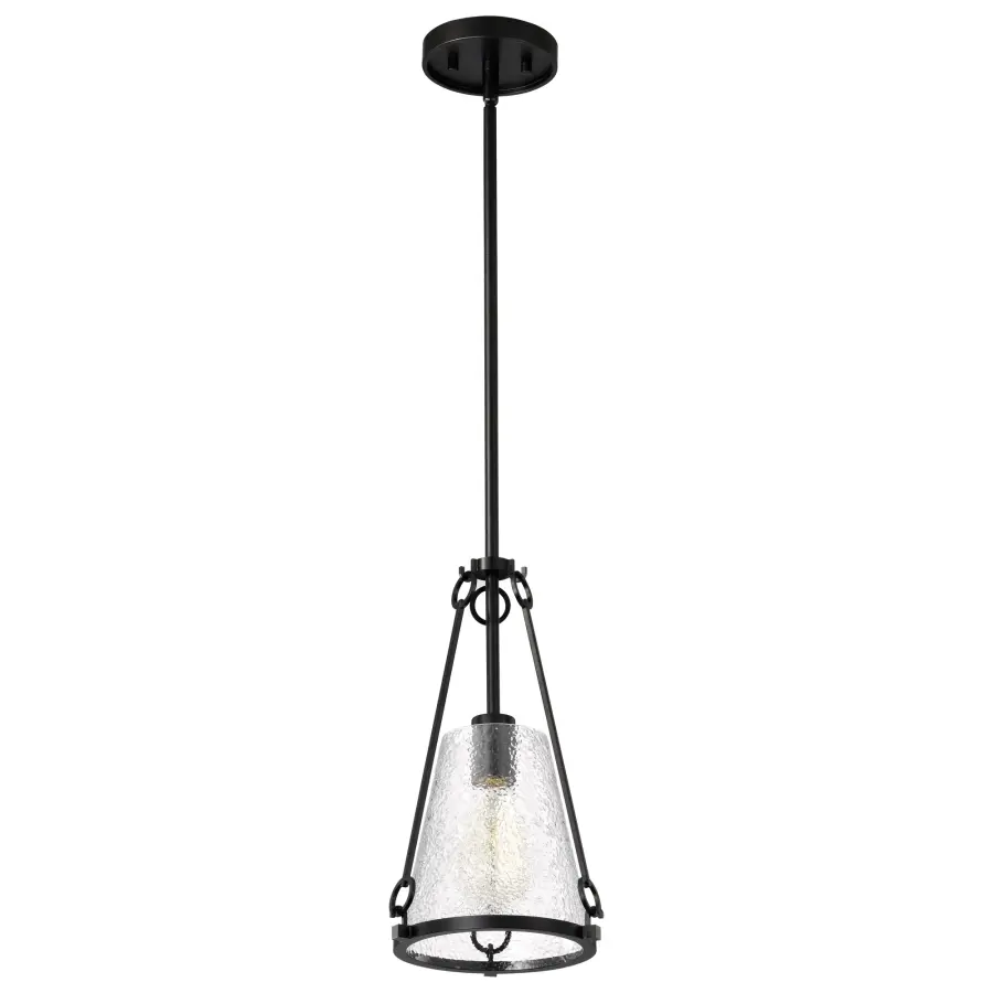 Valentine Small Pendant - Black Finish with Hammered Glass - Image 1