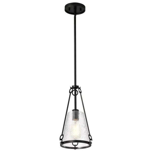 Valentine Small Pendant - Black Finish with Hammered Glass - Image 2