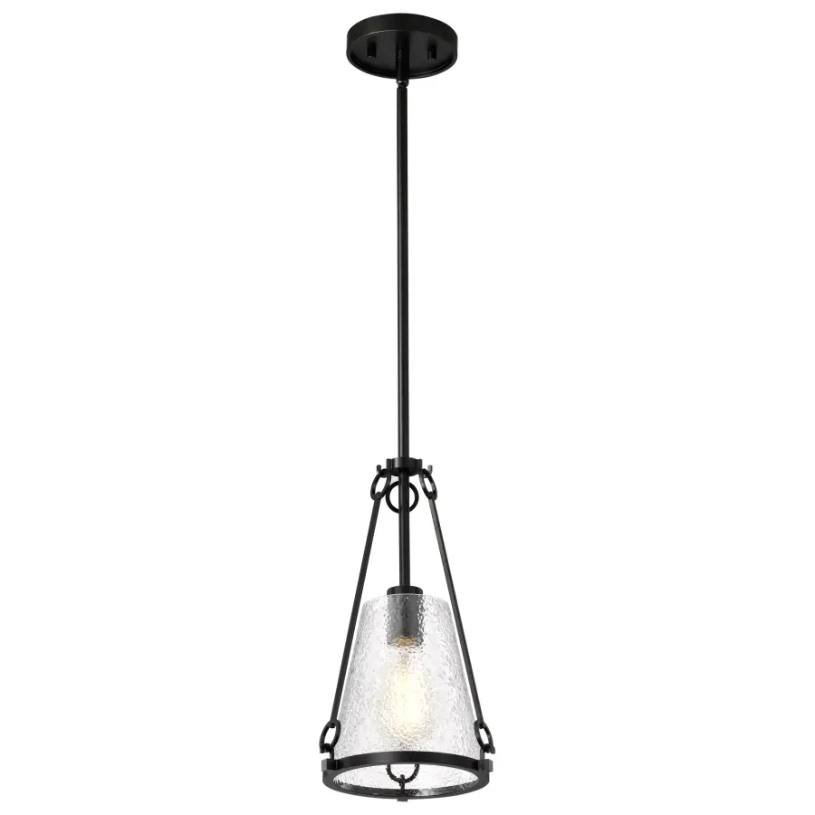Valentine Small Pendant - Black Finish with Hammered Glass - Image 2