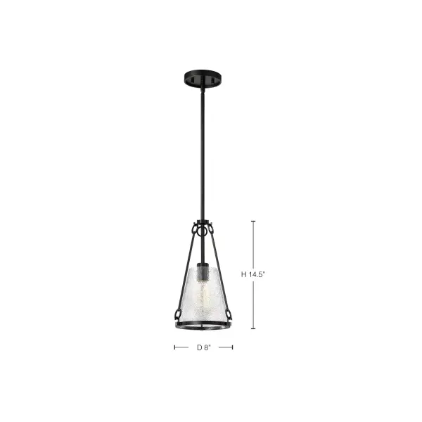 Valentine Small Pendant - Black Finish with Hammered Glass - Image 12