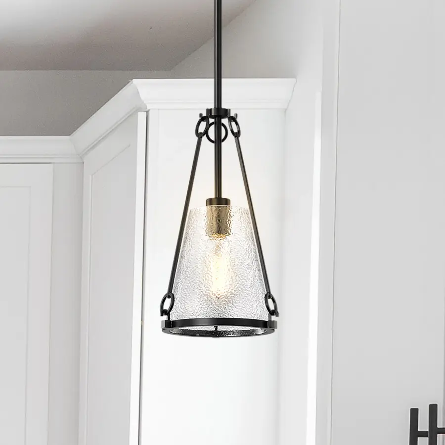 Valentine Small Pendant - Black Finish with Hammered Glass - Image 14