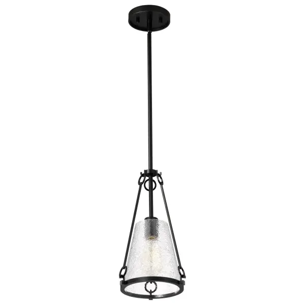 Valentine Small Pendant - Black Finish with Hammered Glass - Image 3