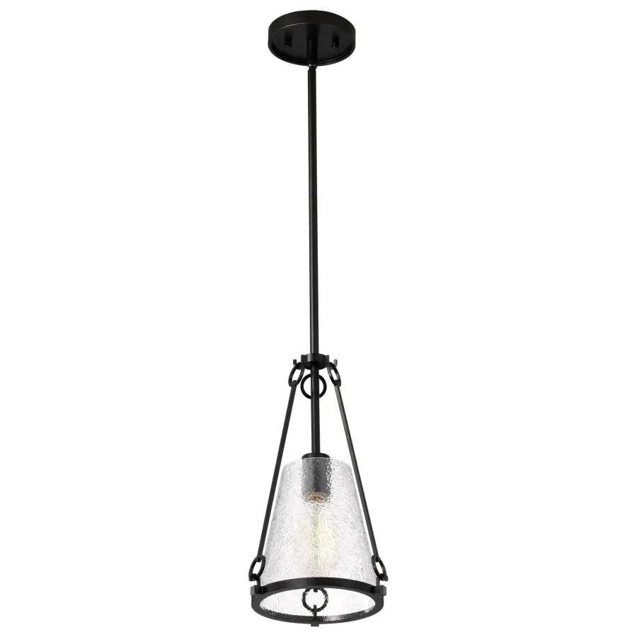 Valentine Small Pendant - Black Finish with Hammered Glass - Image 3