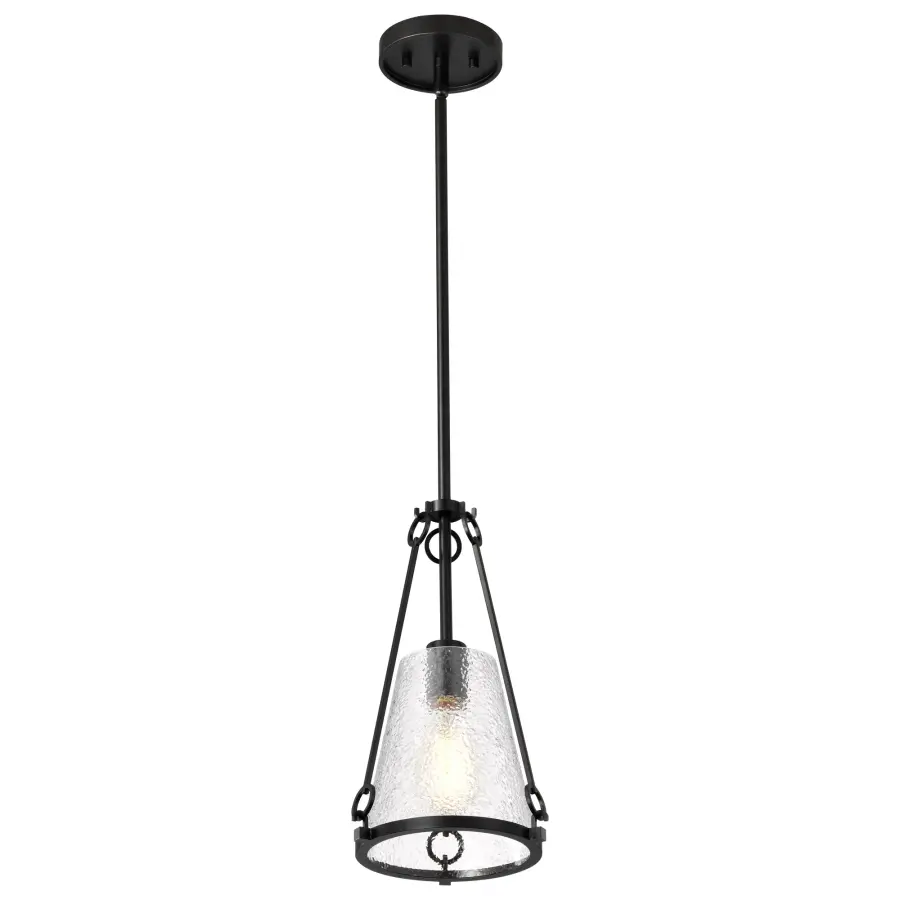 Valentine Small Pendant - Black Finish with Hammered Glass - Image 4