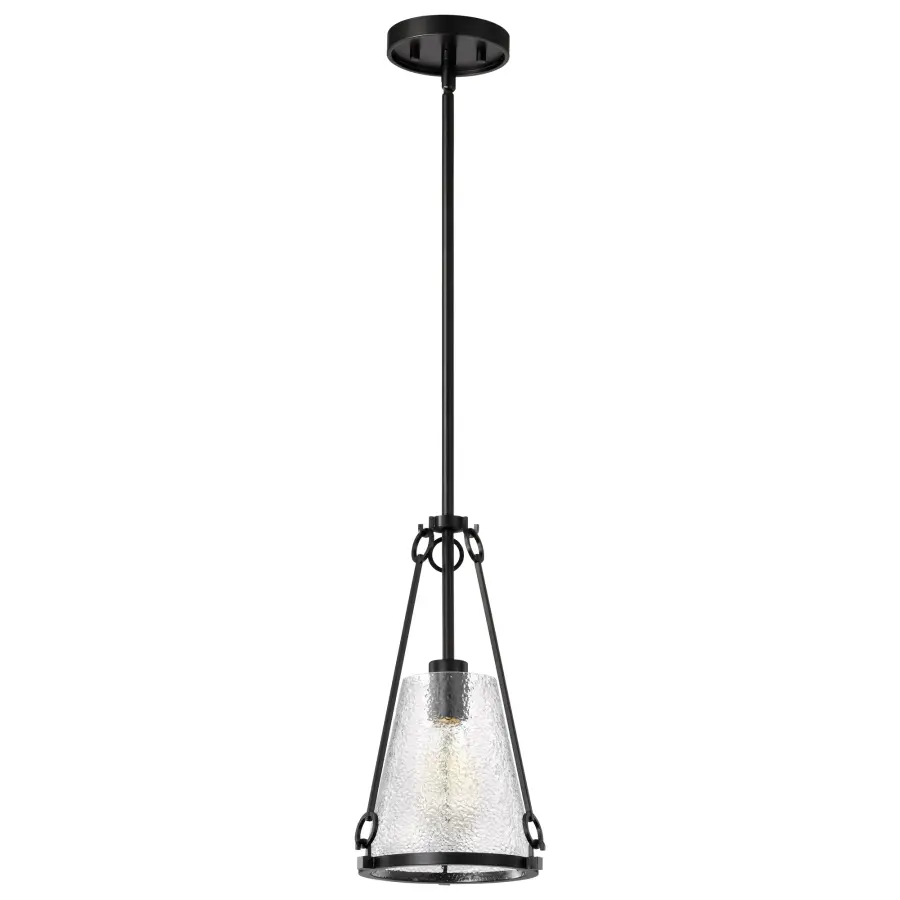 Valentine Small Pendant - Black Finish with Hammered Glass - Image 5