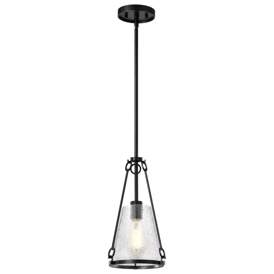 Valentine Small Pendant - Black Finish with Hammered Glass - Image 6