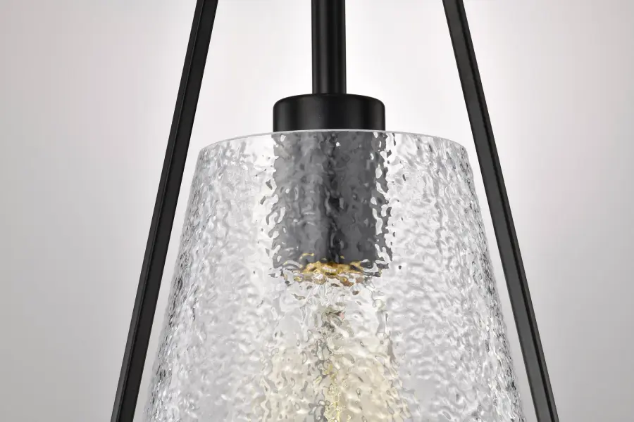 Valentine Small Pendant - Black Finish with Hammered Glass - Image 10