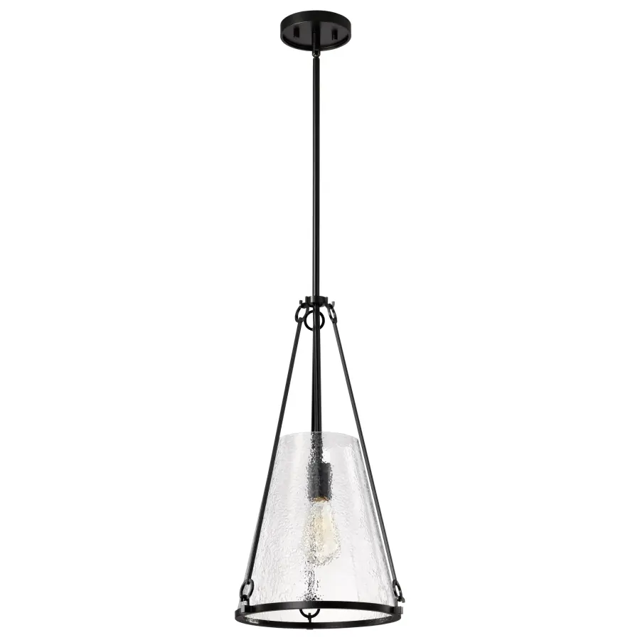 Valentine Medium Pendant - Black Finish with Hammered Glass - Image 1