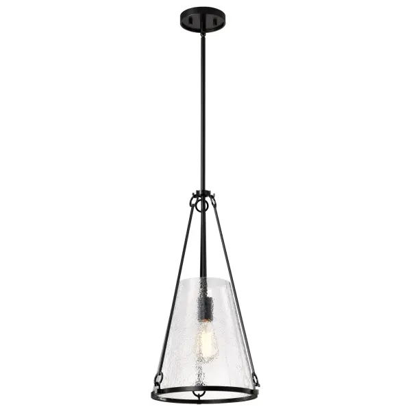 Valentine Medium Pendant - Black Finish with Hammered Glass - Image 2