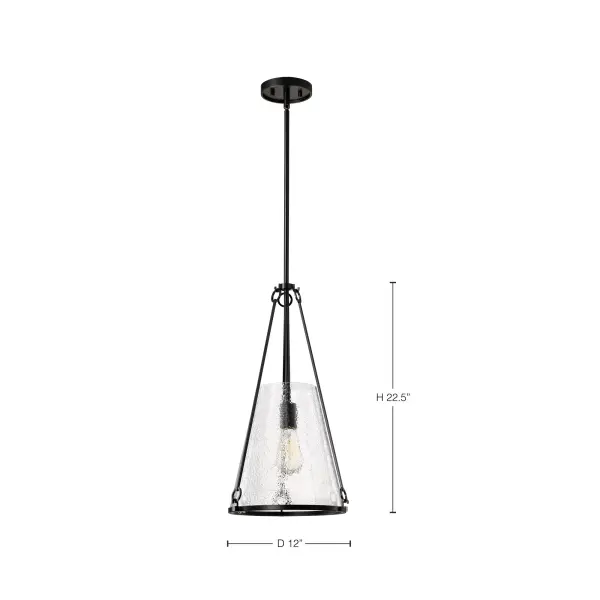 Valentine Medium Pendant - Black Finish with Hammered Glass - Image 13