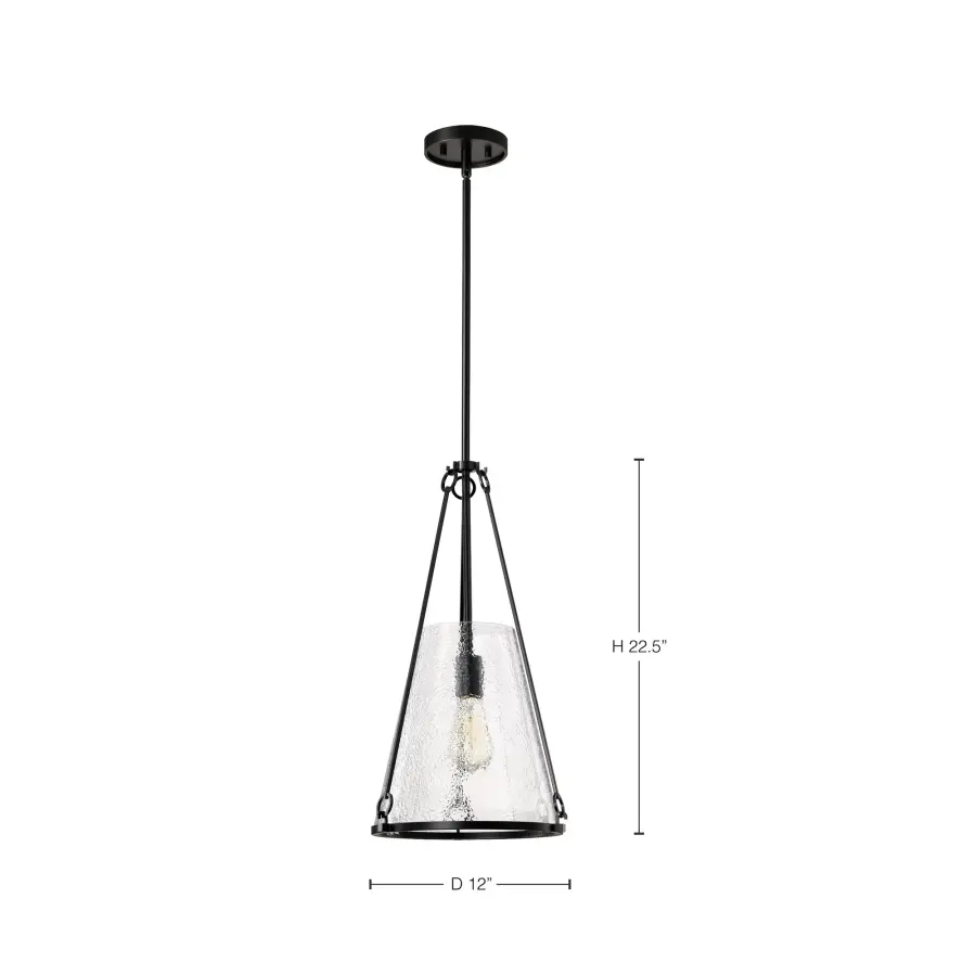 Valentine Medium Pendant - Black Finish with Hammered Glass - Image 13