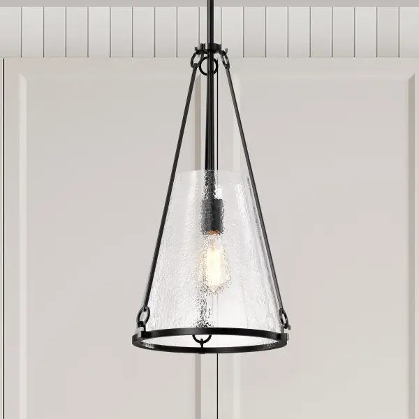 Valentine Medium Pendant - Black Finish with Hammered Glass - Image 15