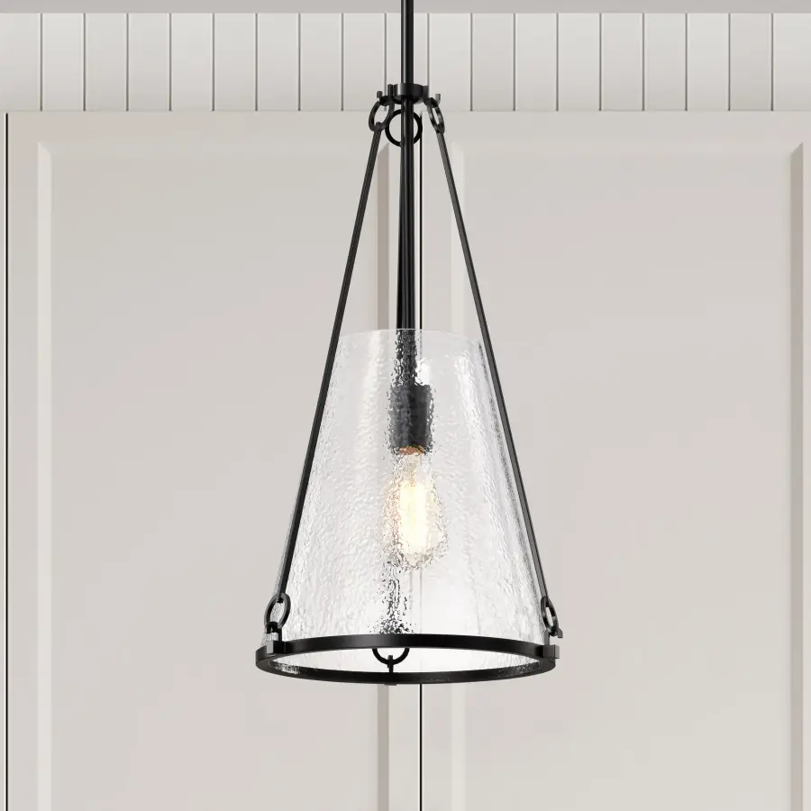 Valentine Medium Pendant - Black Finish with Hammered Glass - Image 15