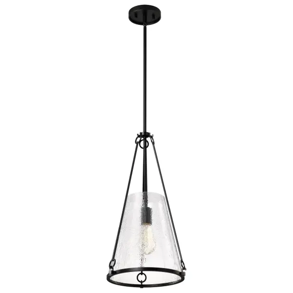 Valentine Medium Pendant - Black Finish with Hammered Glass - Image 3