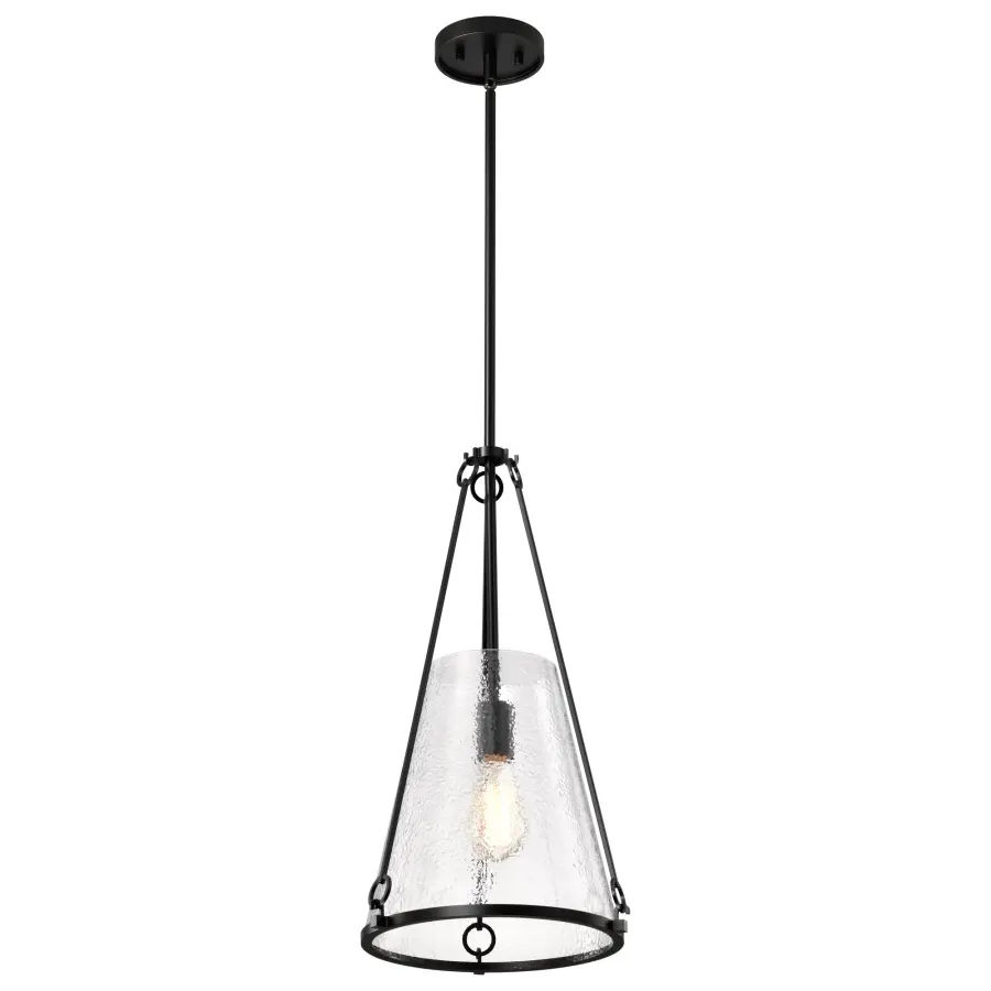 Valentine Medium Pendant - Black Finish with Hammered Glass - Image 4