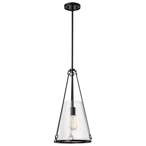 Valentine Medium Pendant - Black Finish with Hammered Glass - Image 5
