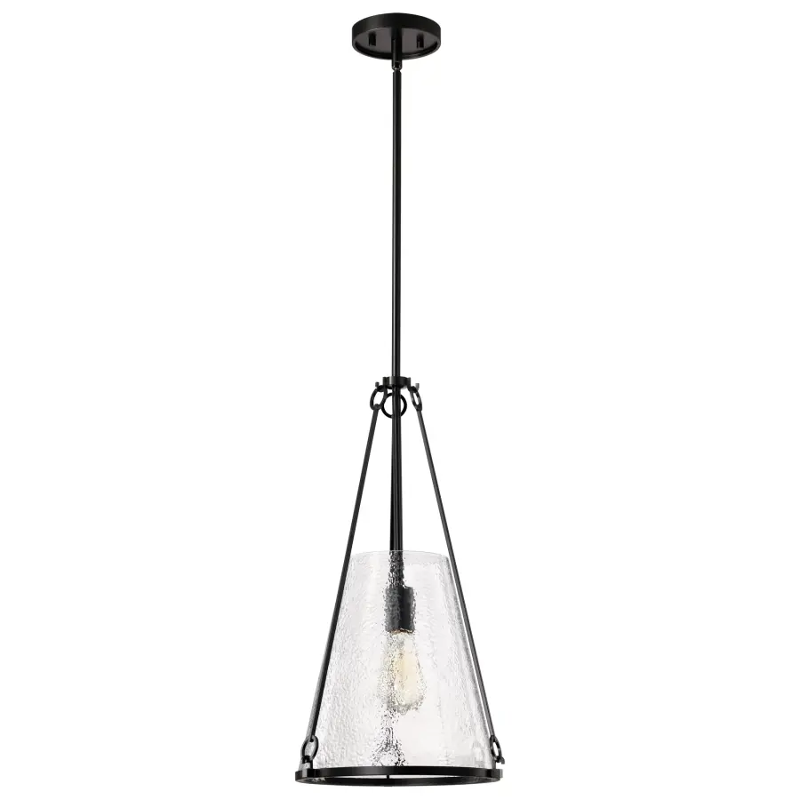Valentine Medium Pendant - Black Finish with Hammered Glass - Image 5