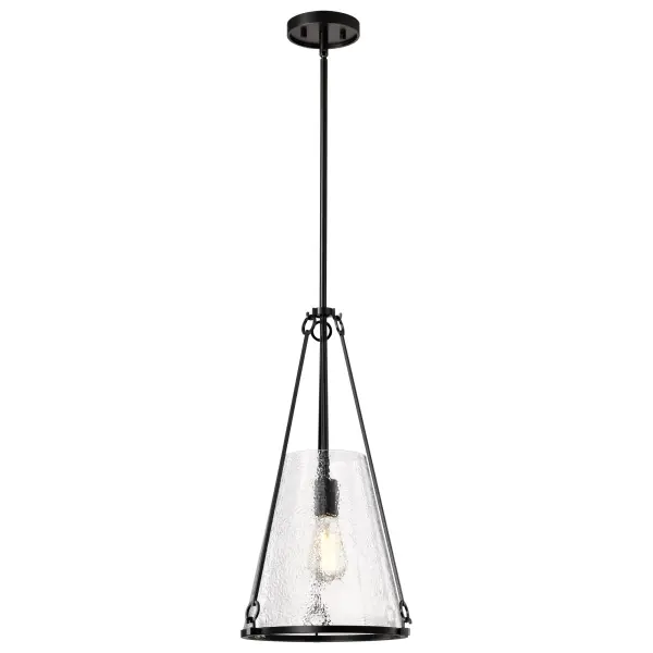 Valentine Medium Pendant - Black Finish with Hammered Glass - Image 6