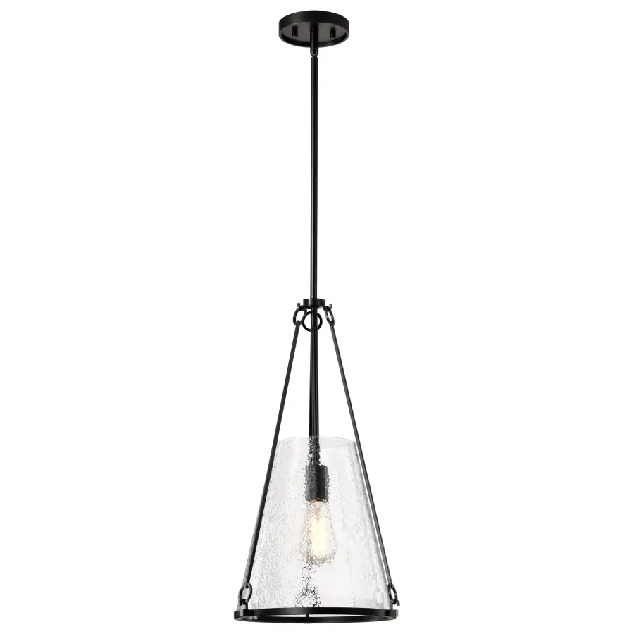 Valentine Medium Pendant - Black Finish with Hammered Glass - Image 6