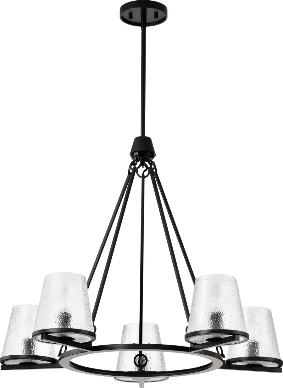 Valentine 5-Light Chandelier in Black with Hammered Glass - Image 1