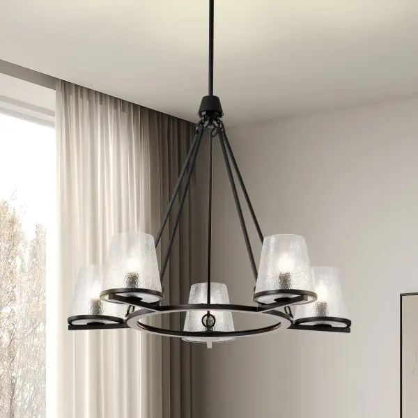 Valentine 5-Light Chandelier in Black with Hammered Glass - Image 15