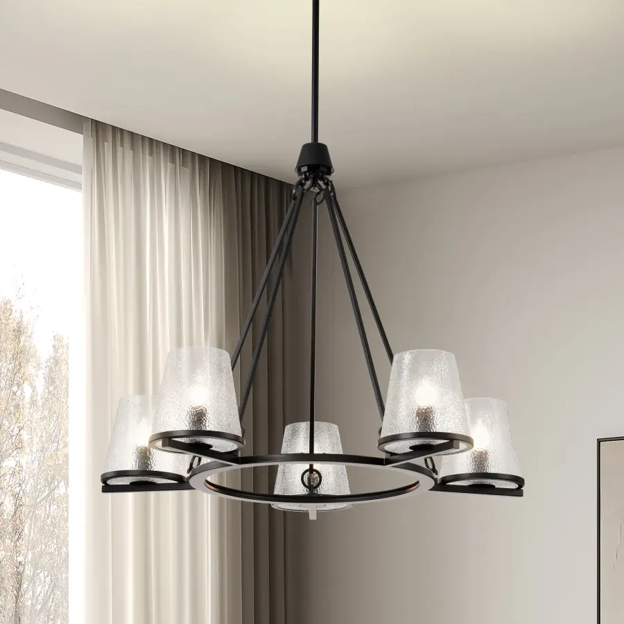 Valentine 5-Light Chandelier in Black with Hammered Glass - Image 15