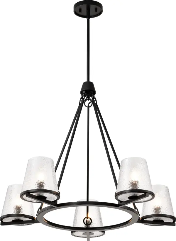 Valentine 5-Light Chandelier in Black with Hammered Glass - Image 4