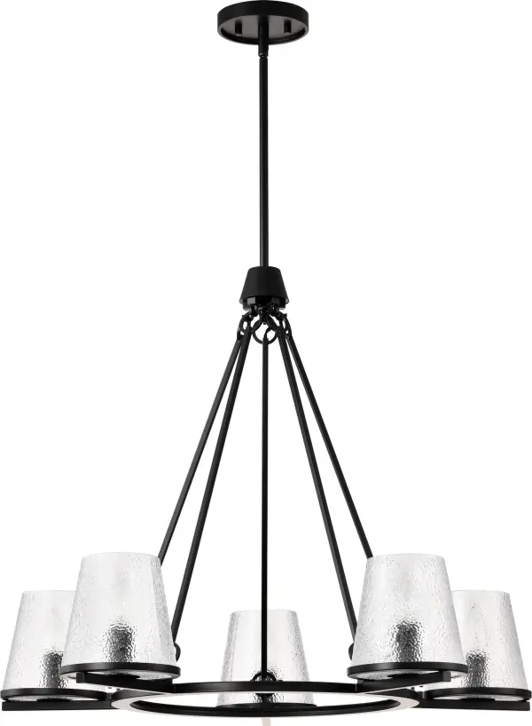 Valentine 5-Light Chandelier in Black with Hammered Glass - Image 5