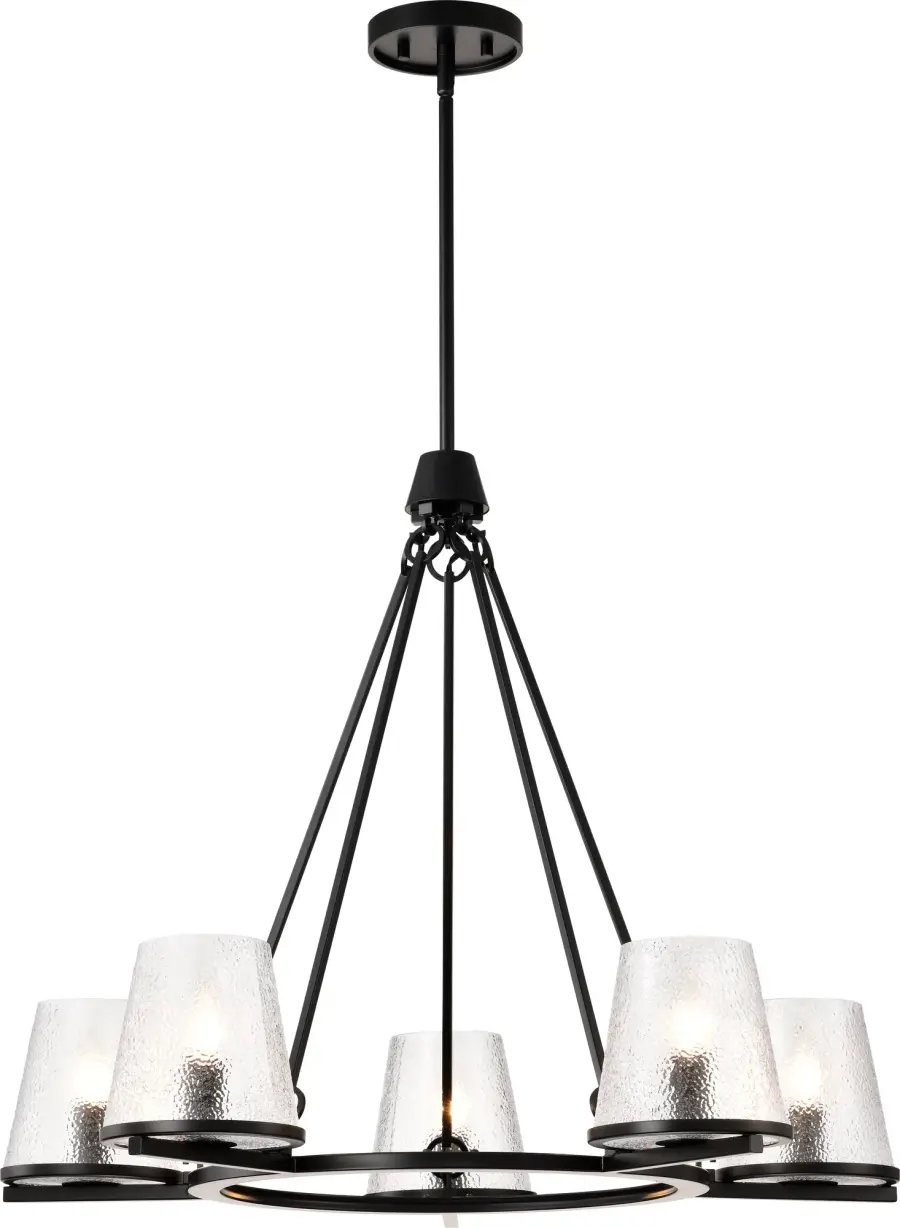 Valentine 5-Light Chandelier in Black with Hammered Glass - Image 6