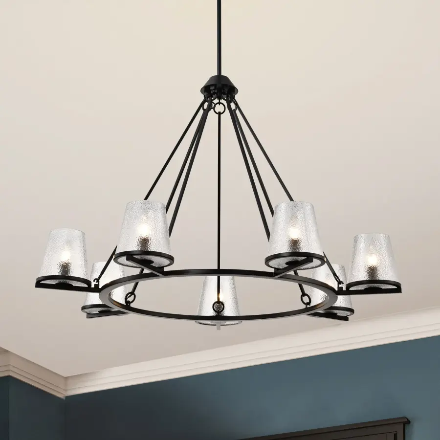 Valentine 7-Light Chandelier in Black with Hammered Glass - Image 15