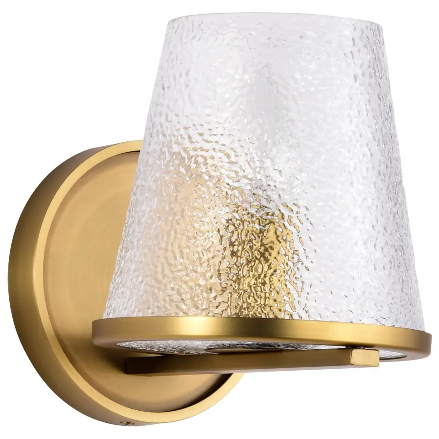 Valentine 1-Light Vanity in Vintage Brass with Hammered Glass - Image 1