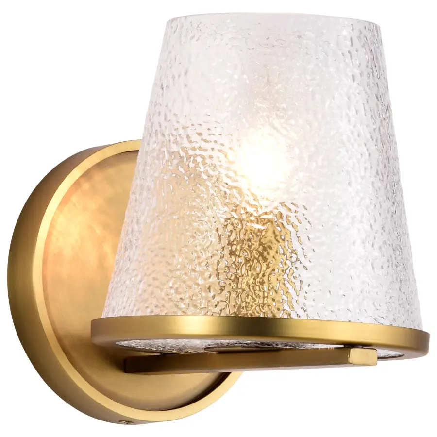 Valentine 1-Light Vanity in Vintage Brass with Hammered Glass - Image 2