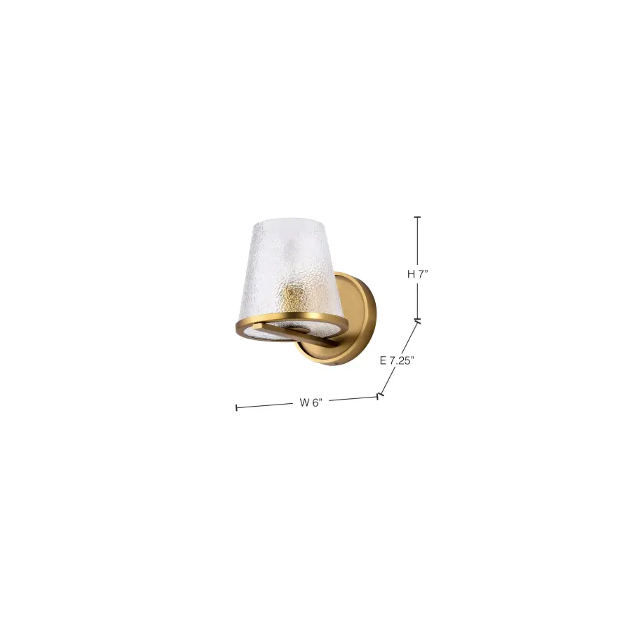 Valentine 1-Light Vanity in Vintage Brass with Hammered Glass - Image 16