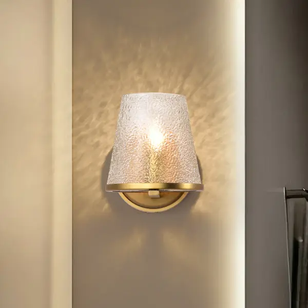 Valentine 1-Light Vanity in Vintage Brass with Hammered Glass - Image 18