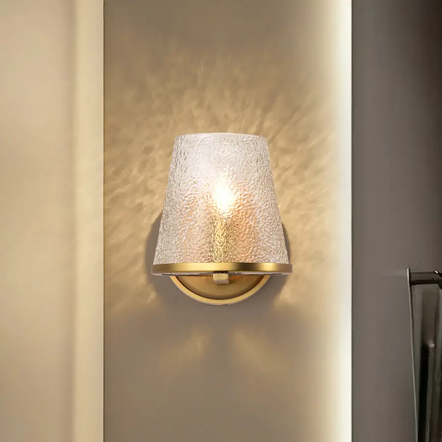 Valentine 1-Light Vanity in Vintage Brass with Hammered Glass - Image 18