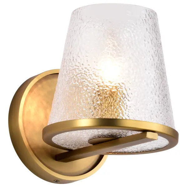 Valentine 1-Light Vanity in Vintage Brass with Hammered Glass - Image 4