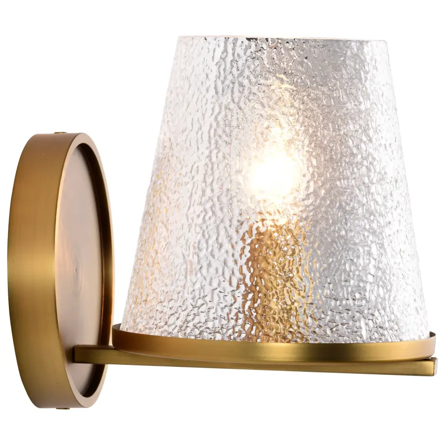 Valentine 1-Light Vanity in Vintage Brass with Hammered Glass - Image 7